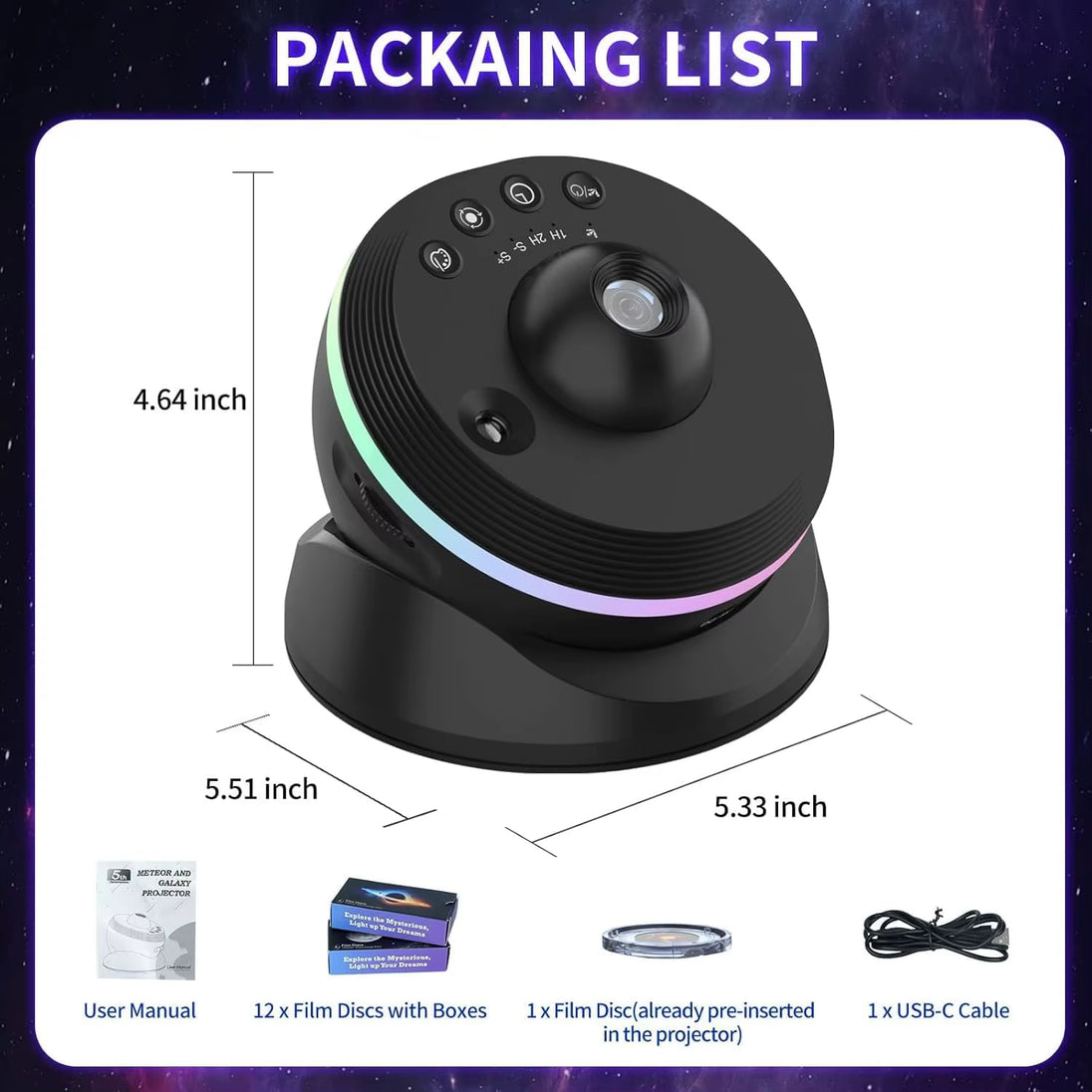 LED Galaxy Star Projector - 4K HD 13-in-1 Planetarium with 360° Rotation for Bedroom Decor and Children's Gifts