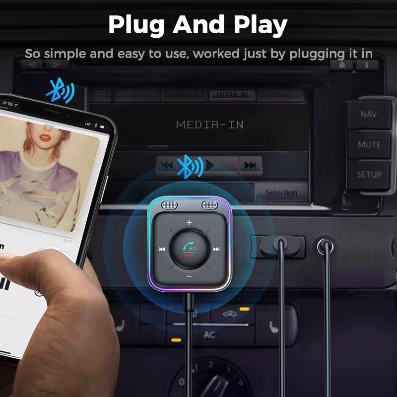 Bluetooth 5.4 Car Adapter Enhanced Dual Mics ENC Noise Cancellation 3.5Mm AUX Adapter Bluetooth Wireless Receiver Adapte