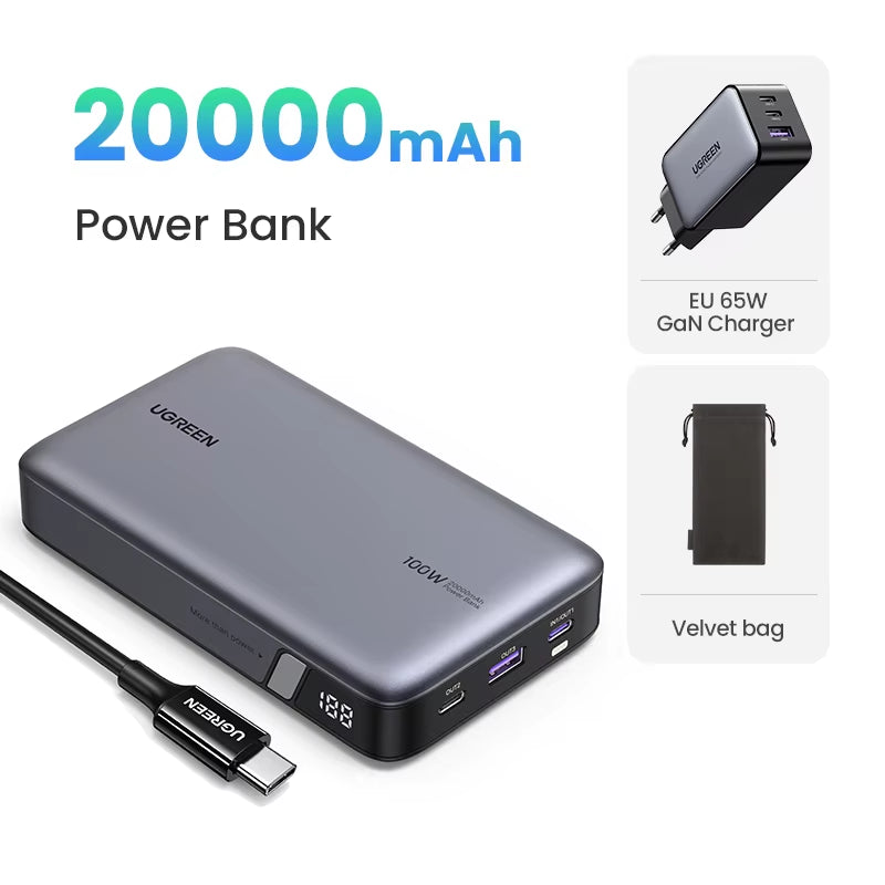100W 20000Mah Power Bank Portable PD Fast Charging Powerbank for Iphone 15 Laptop Notebook Fast Charge External Battery