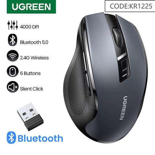 Wireless Mouse Bluetooth5.0 Mouse Ergonomic 4000DPI 6 Mute Buttons Mouse for Macbook Tablet Laptops Computer PC 2.4G Mice