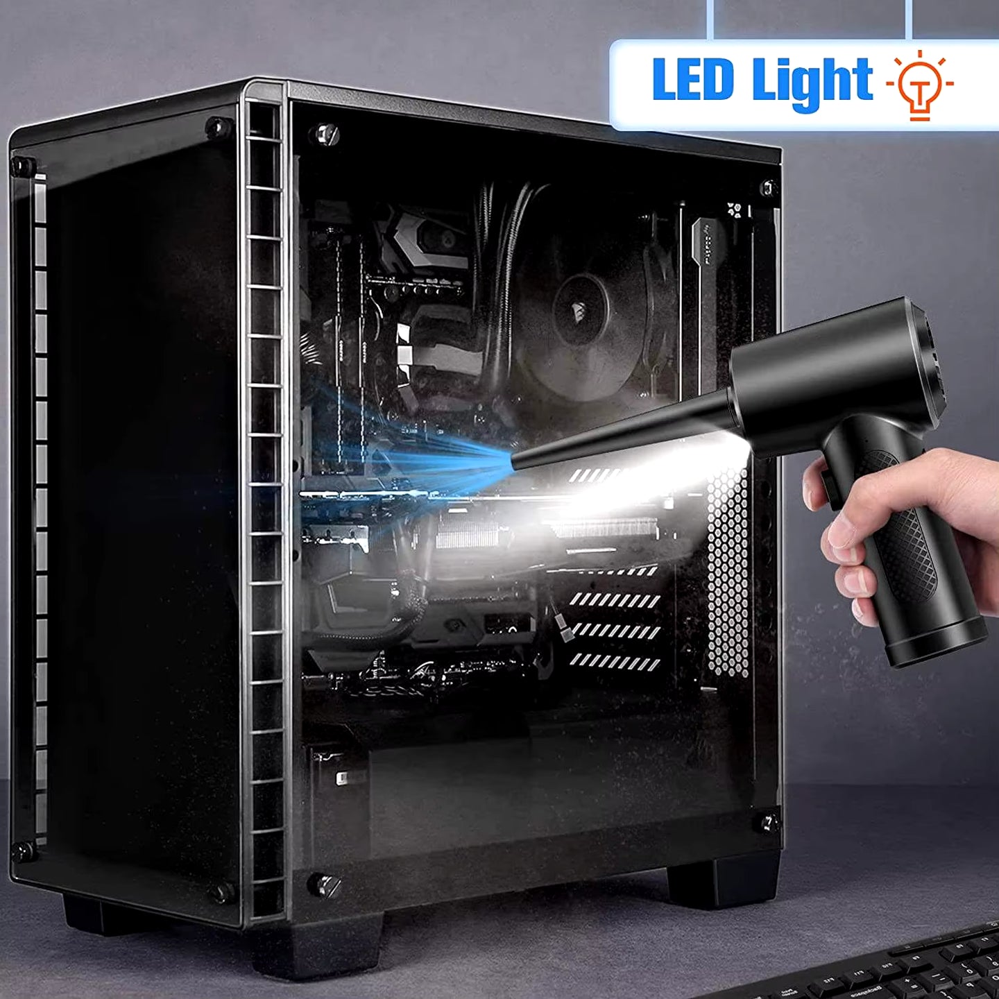 Portable Cordless Air Duster for Computer Cleaning - 51000 RPM Compressed Air Blower with LED Light for PCs and Keyboards