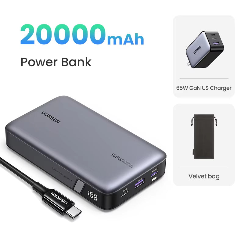 100W 20000Mah Power Bank Portable PD Fast Charging Powerbank for Iphone 15 Laptop Notebook Fast Charge External Battery