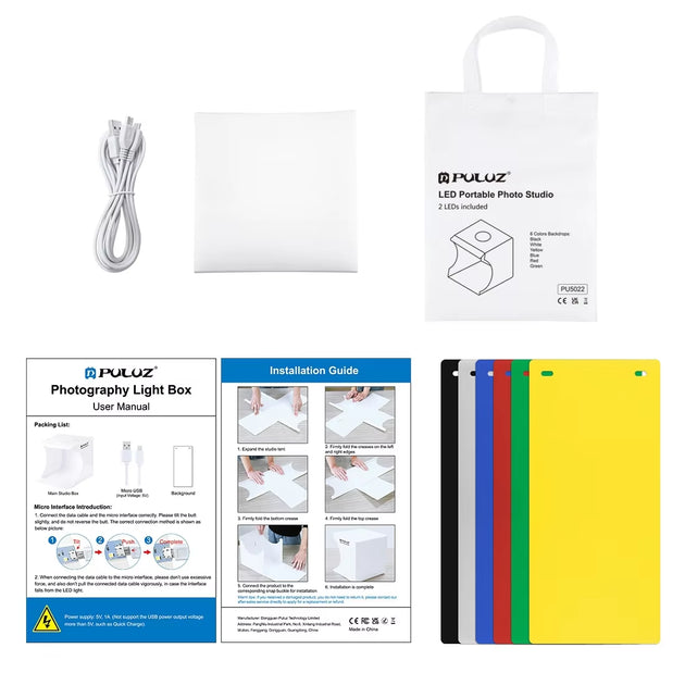 20cm Mini LED Panel Lighting Kit with 1100LM Output and 6 Color Backdrops for Photography Studio Tent