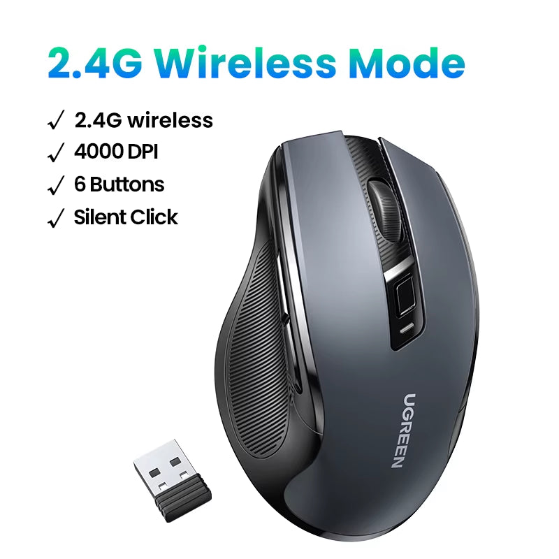 Wireless Mouse Bluetooth5.0 Mouse Ergonomic 4000DPI 6 Mute Buttons Mouse for Macbook Tablet Laptops Computer PC 2.4G Mice