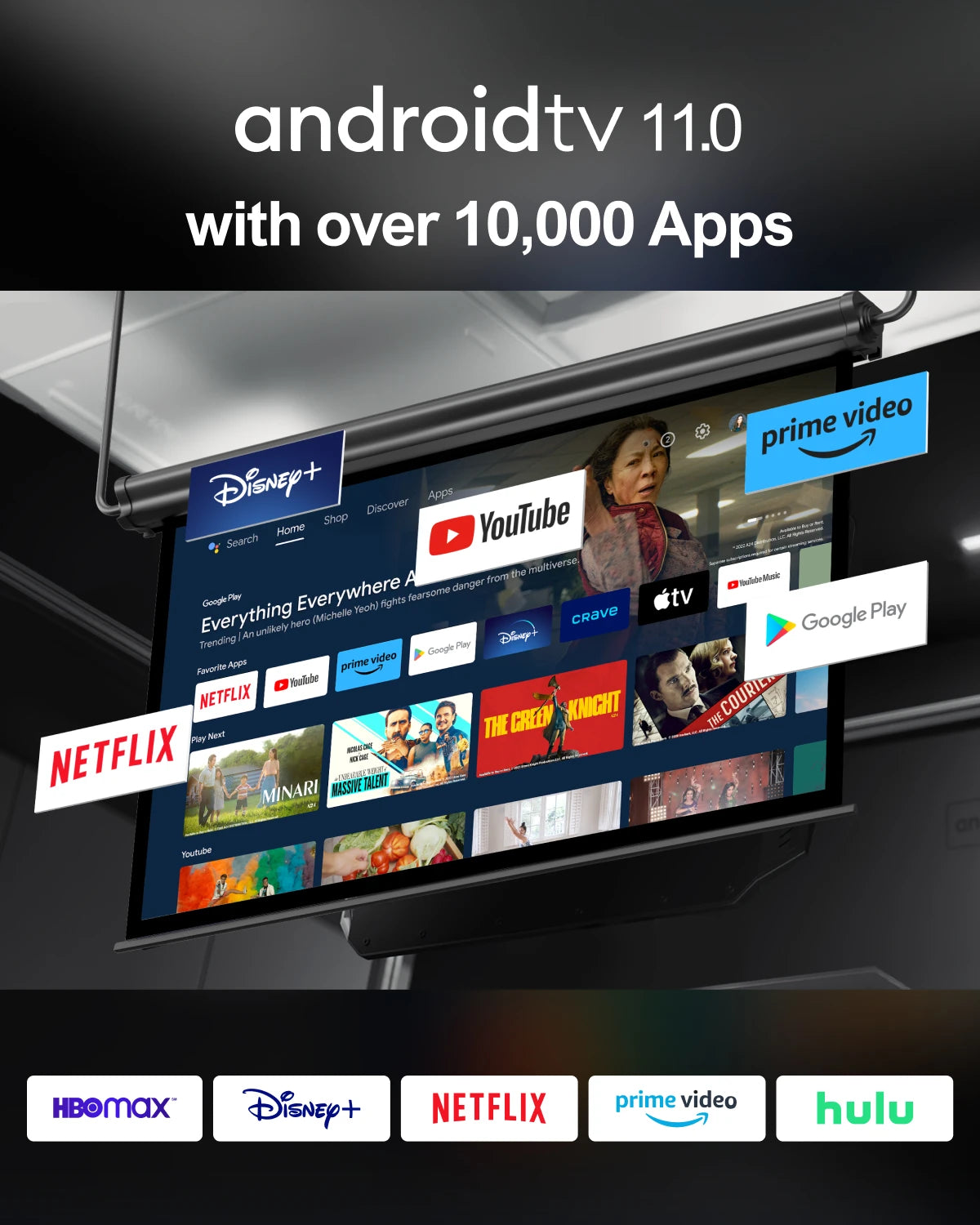 4K Android TV Projector with Netflix, 1000 Lumens Home Cinema, Dolby Audio Portable Smart Beamer