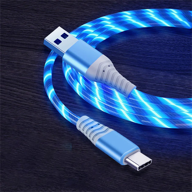 Flow Luminous USB Type-C Fast Charging Data Cable - 3A Compatible with Samsung, Xiaomi, OPPO, Huawei, and iPhone, with LED Indicator