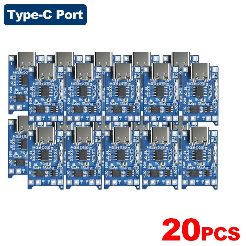 10-20Pcs 18650 TP4056 1A 5V Lithium Battery Charging Board Module Type-C Interface Charging Board with Protection Dual Functions
