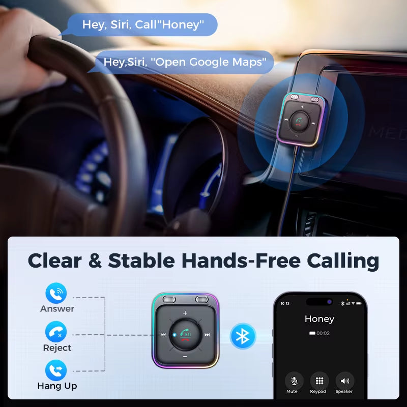 Bluetooth 5.4 Car Adapter Enhanced Dual Mics ENC Noise Cancellation 3.5Mm AUX Adapter Bluetooth Wireless Receiver Adapte