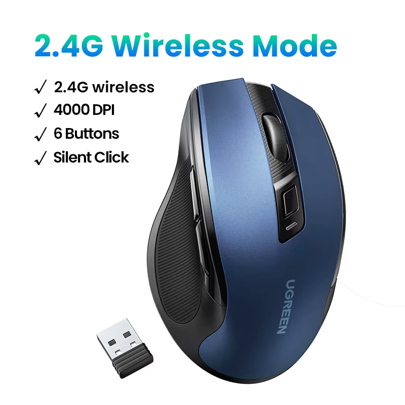 Wireless Mouse Bluetooth5.0 Mouse Ergonomic 4000DPI 6 Mute Buttons Mouse for Macbook Tablet Laptops Computer PC 2.4G Mice