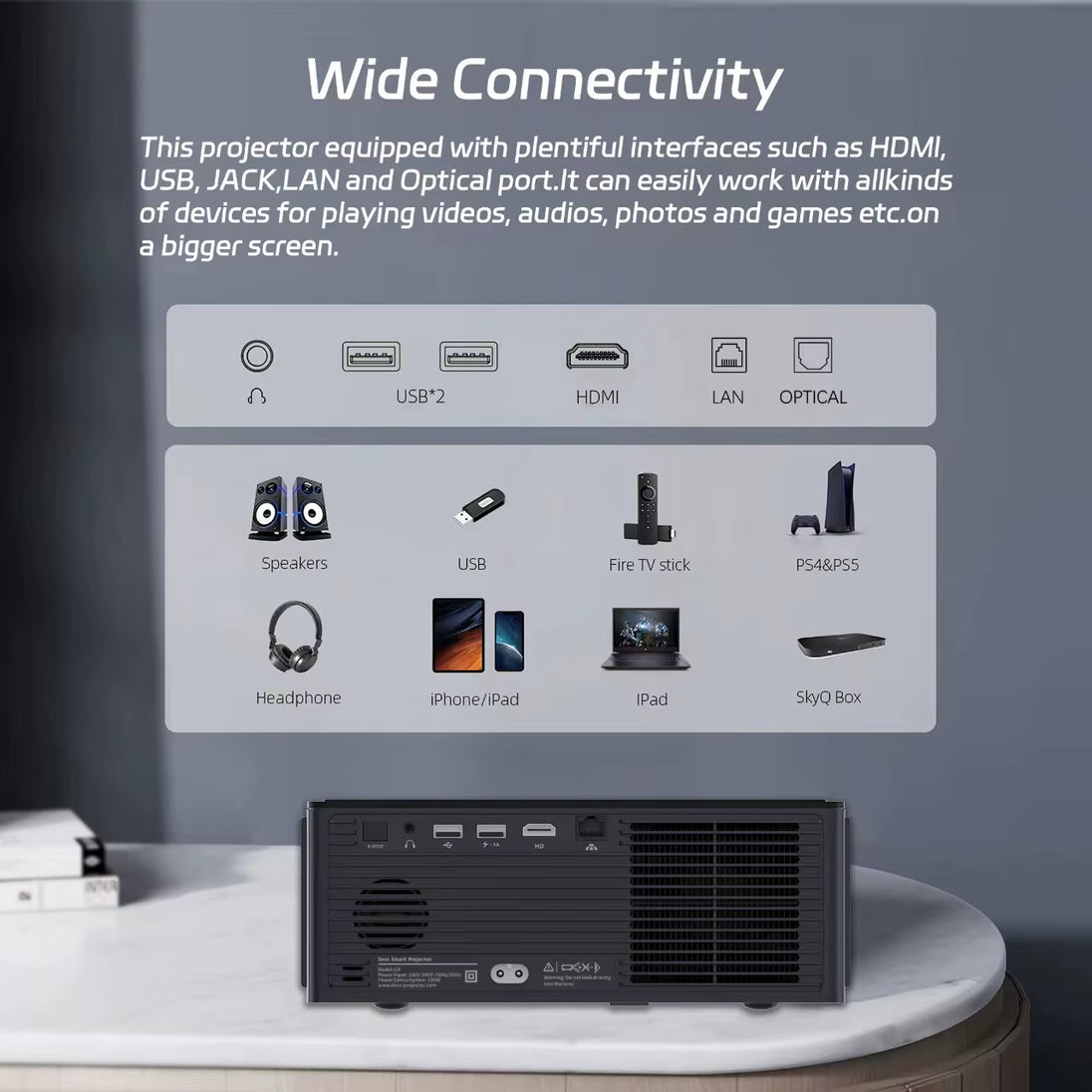 C4 PRO Full HD 1080P Projector with 4K Support and 1200 ANSI Lumens - Smart TV Functionality for Home Entertainment with 32GB Storage