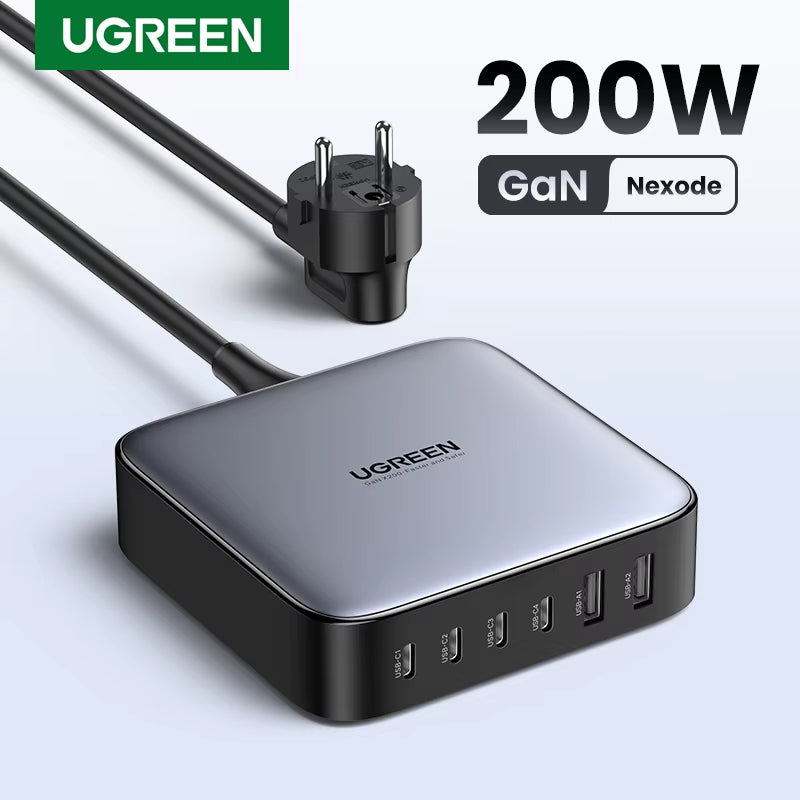 200W Gan Charger Desktop Laptop Fast Charger 6 in 1 Adapter for Iphone 17 16 Pro Xiaomi Samsung Tablets Macbook Charger