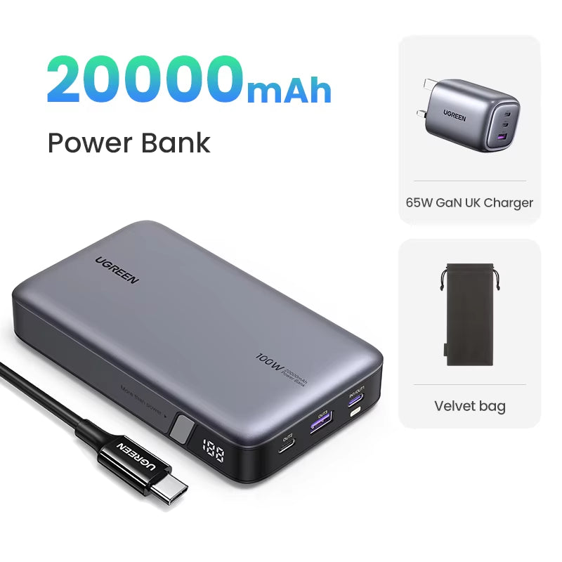 100W 20000Mah Power Bank Portable PD Fast Charging Powerbank for Iphone 15 Laptop Notebook Fast Charge External Battery